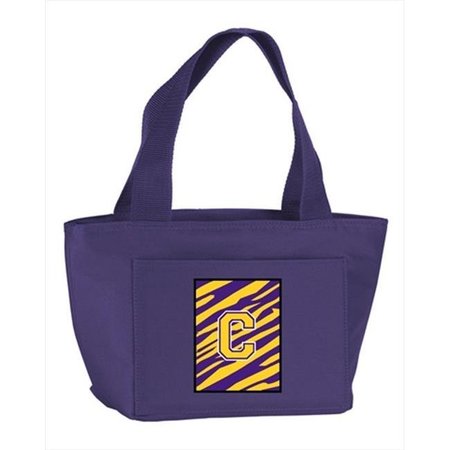 BEYONDBASKETBALL Monogram Letter C - Tiger Stripe; Purple Insulated Cooler Lunch Bag BE892933